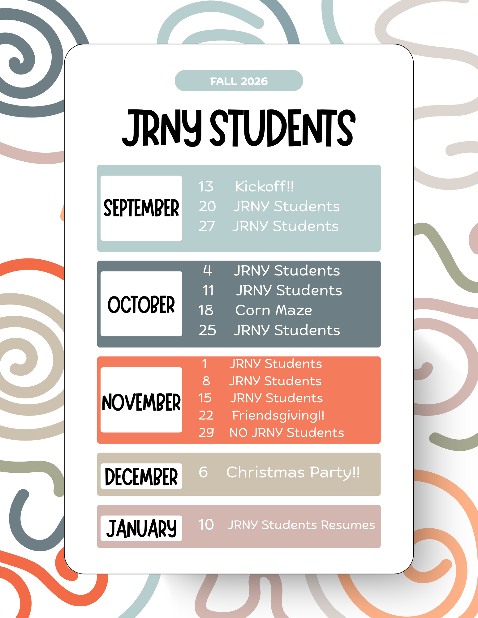 JRNY Students Summer Schedule 2026
